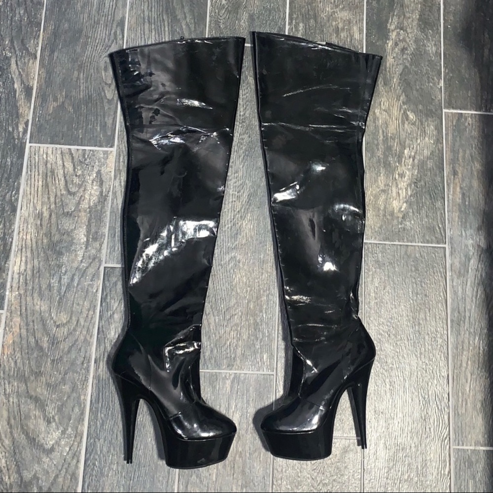 Ellie Faux Patent Leather Thigh High Stiletto Boot